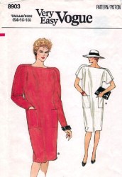 8903 EZ VOGUE SS-LS PATCH POCKET BAND DRESS PATTERN 14-18